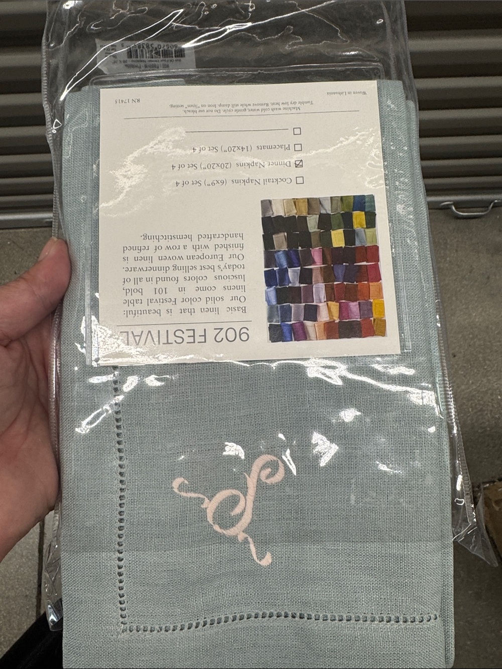 SFERRA Pale Blue Linen Dinner Napkins with Hemstitch